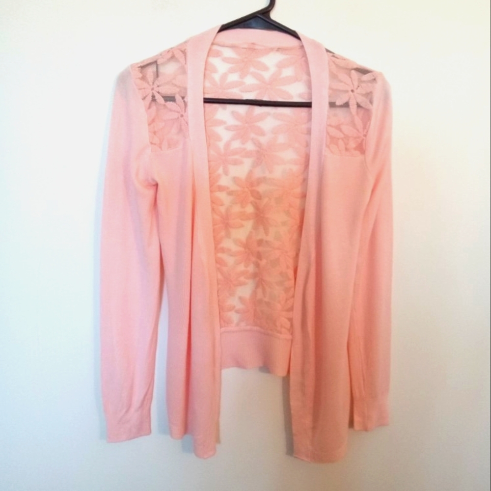 Long Sleeve Waterfall Cardigan with Lace Back